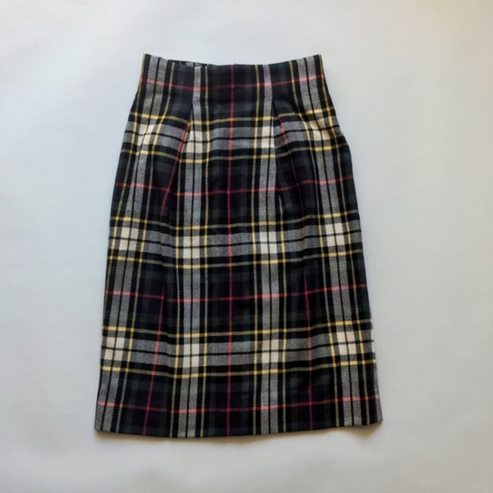 Vintage High Waist Plaid Tartan A-Line / Pencil Skirt  Small 27" Waist